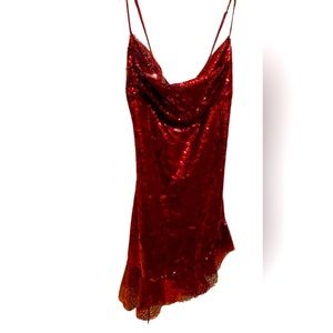 Kailani Sequin Cowl Neck Dress in Red (L59903), Size: M,